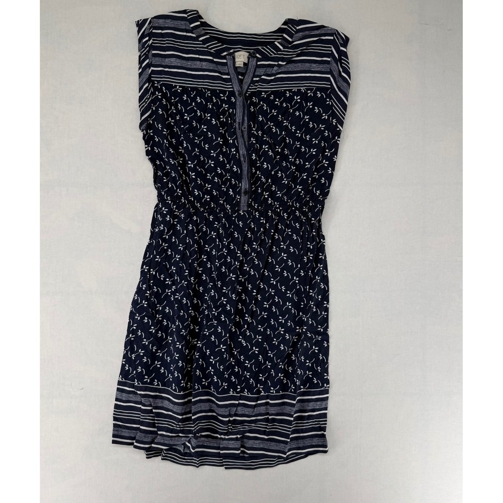 LOFT Outlet Navy Blue White Floral Striped Sleeveless Mini Dress XS 0191